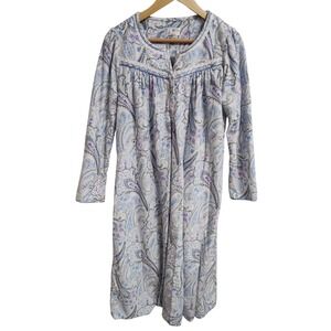 Aria Womens Blue Purple Paisley Fleece Long Sleeve Robe Size S Housecoat Duster